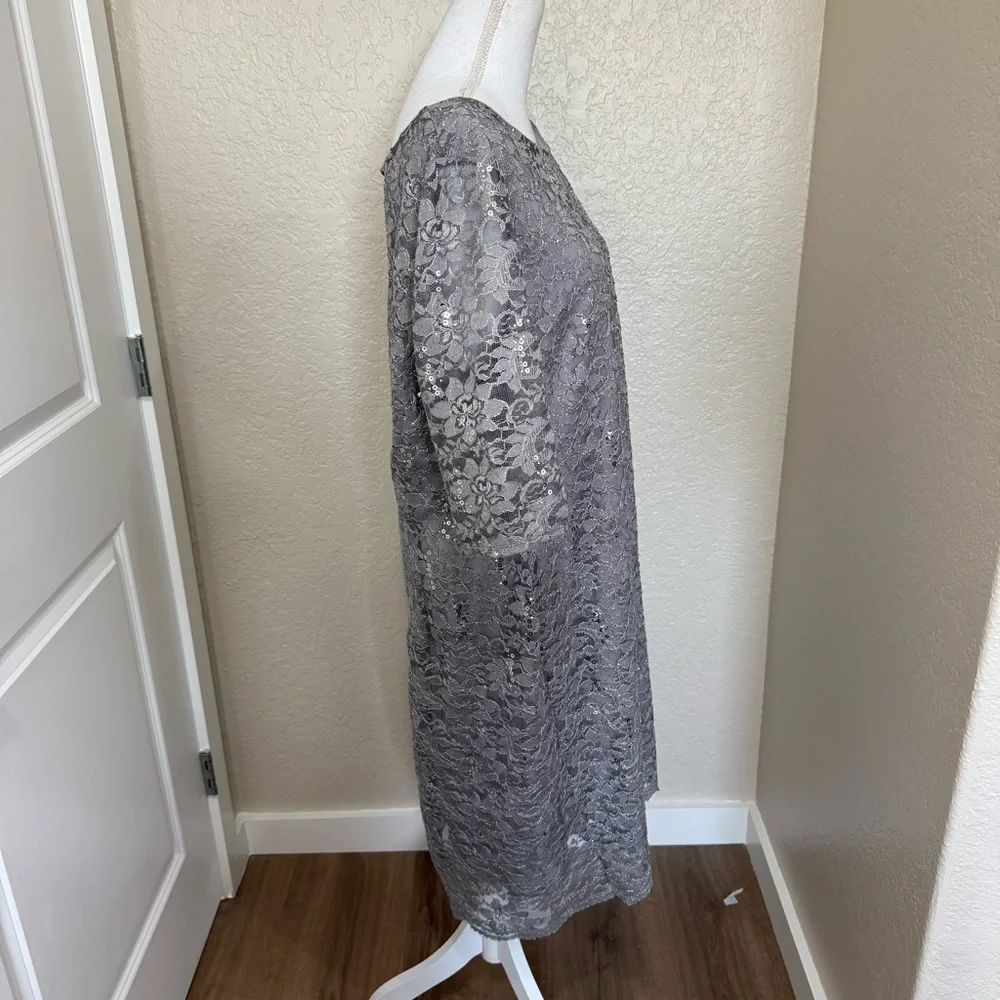 NY Collection Silver Lace Dress with Sequins Size 2X  Formal Evening Wedding - Picture 4 of 8